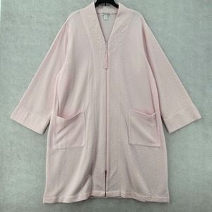 Miss‎ Elaine Zip Robe XL Pink Floral Embroidered Dressing Gown Cottage Fleece